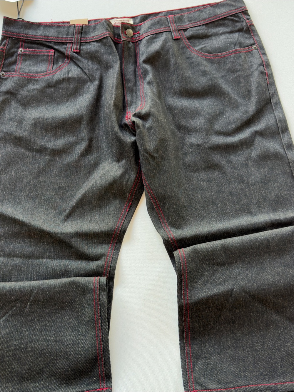 NWT Ablanche Men's Blue Jeans Red Accents Size 42x32 100% Cotton Straight Y2k - Picture 2 of 10